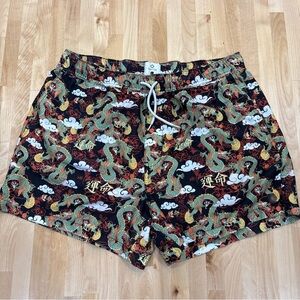 Empyre Men's Large Ollie Swim Trunks 4" Ins Chinese Dragon Black / Multi